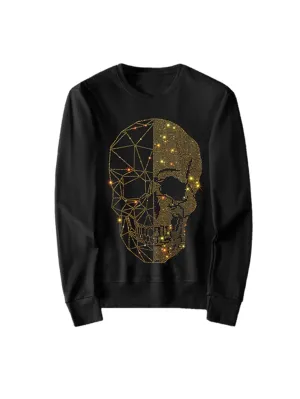 Men's Hip Hop Rhinestone Graphic Crewneck Pullover Sweatshirt