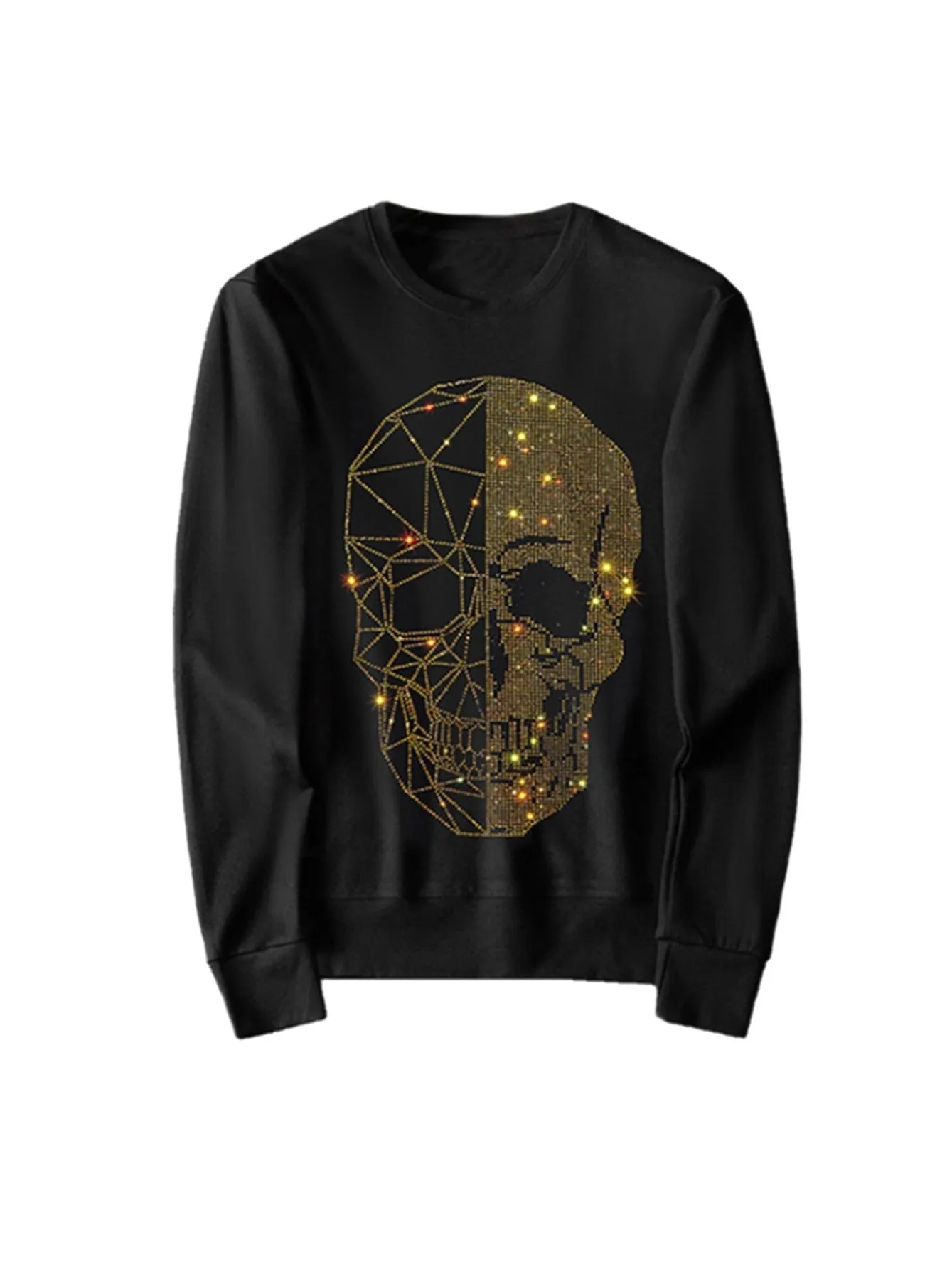 Men's Hip Hop Rhinestone Graphic Crewneck Pullover Sweatshirt