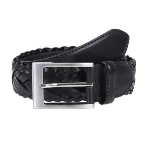 Men's Woven Leather Belt with Brushed Silver Buckle