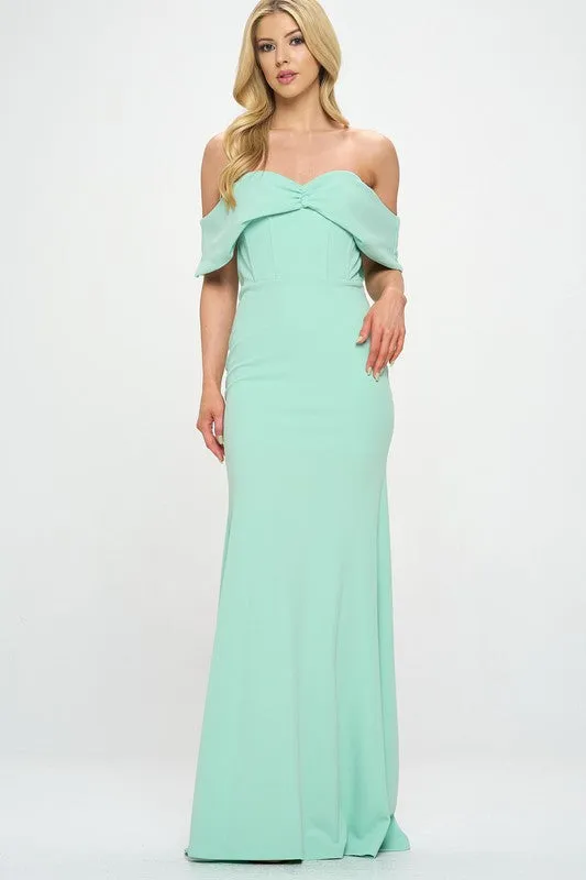 Mint Ynez Off-The-Shoulder Mermaid Prom Maxi Dress