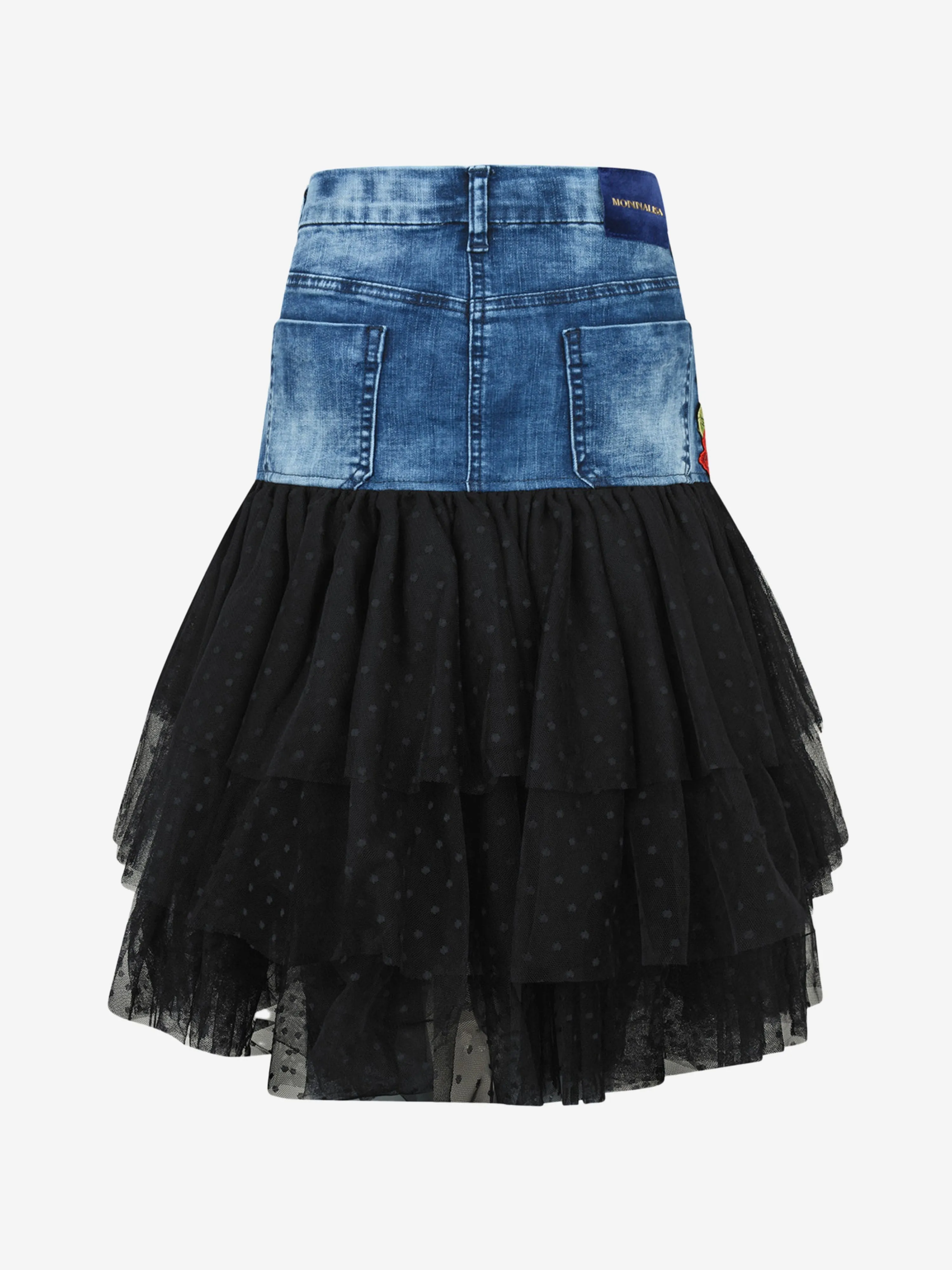 Monnalisa Denim & Tulle Rose Skirt