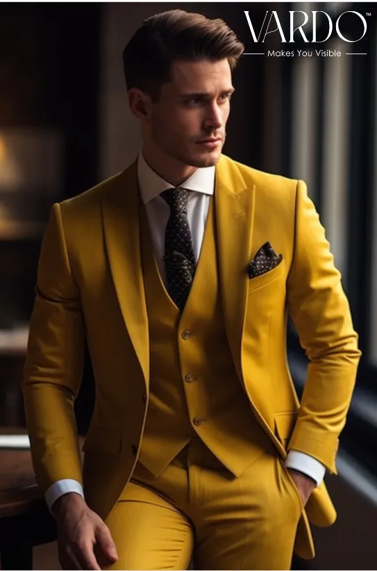 Mustard Yellow Three-Piece Suit for Men   Tailored Fit, The Rising Sun store, Vardo