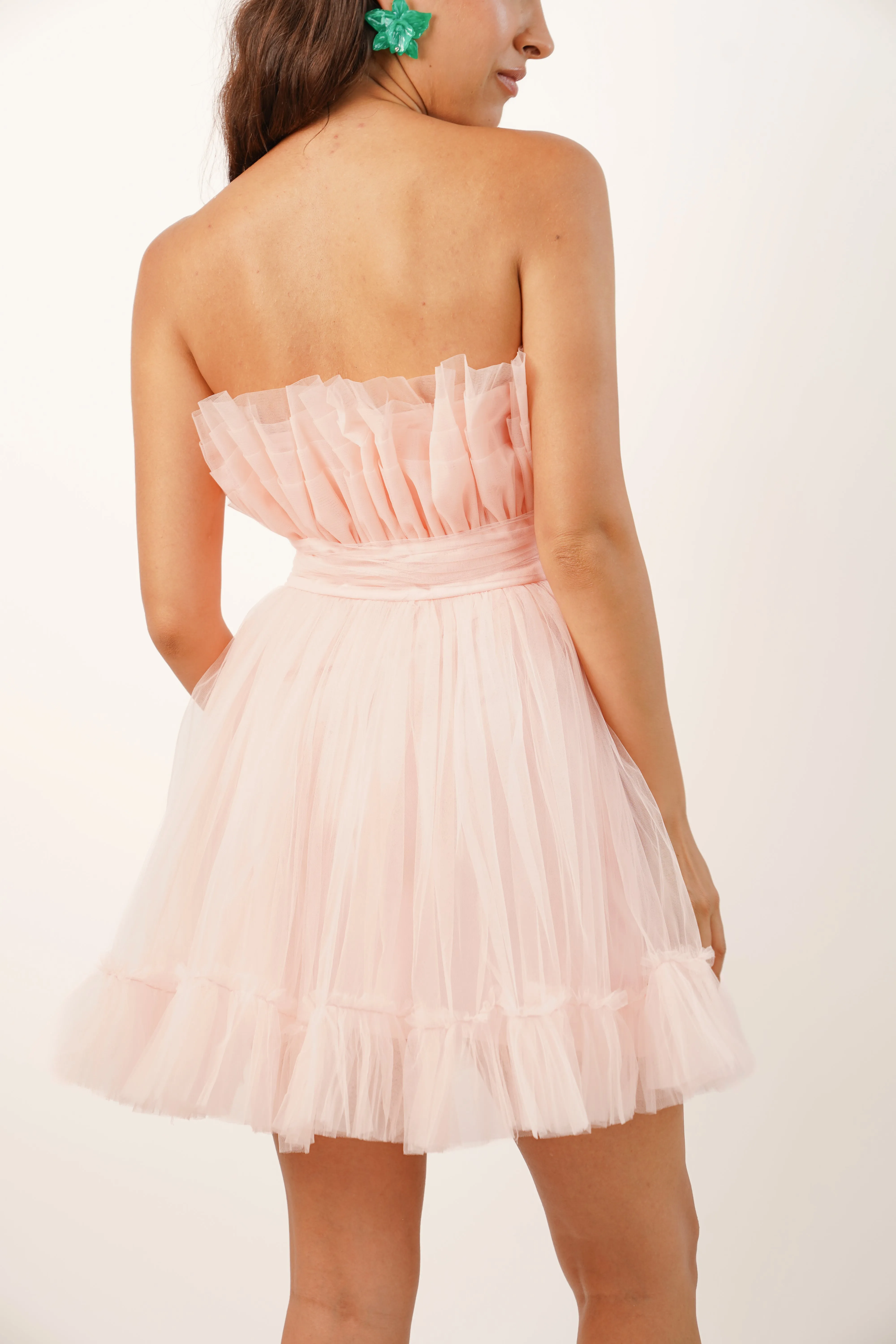 Nanita Tulle Mini Dress in Blush Pink