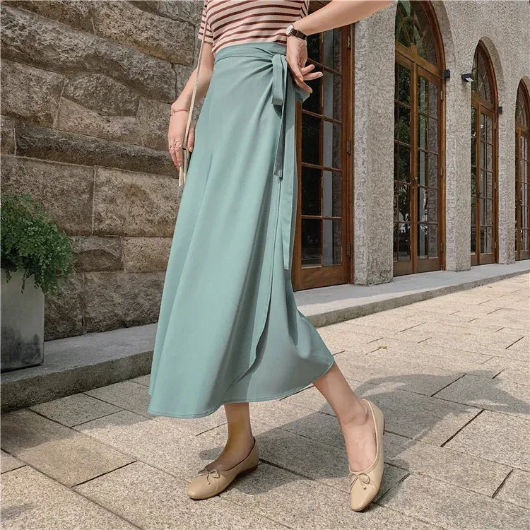 New Stain Women A-Line Long Side Split High Waist Fashionable Umbrella Beach Female Skirt