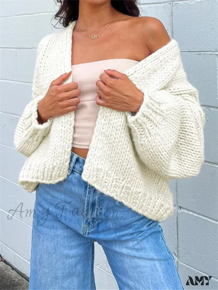 Oversized Knit Cardigans Tops Women Fall Winter Casual Patchwork Lantern Long Sleeve Loose Stylish Sweater