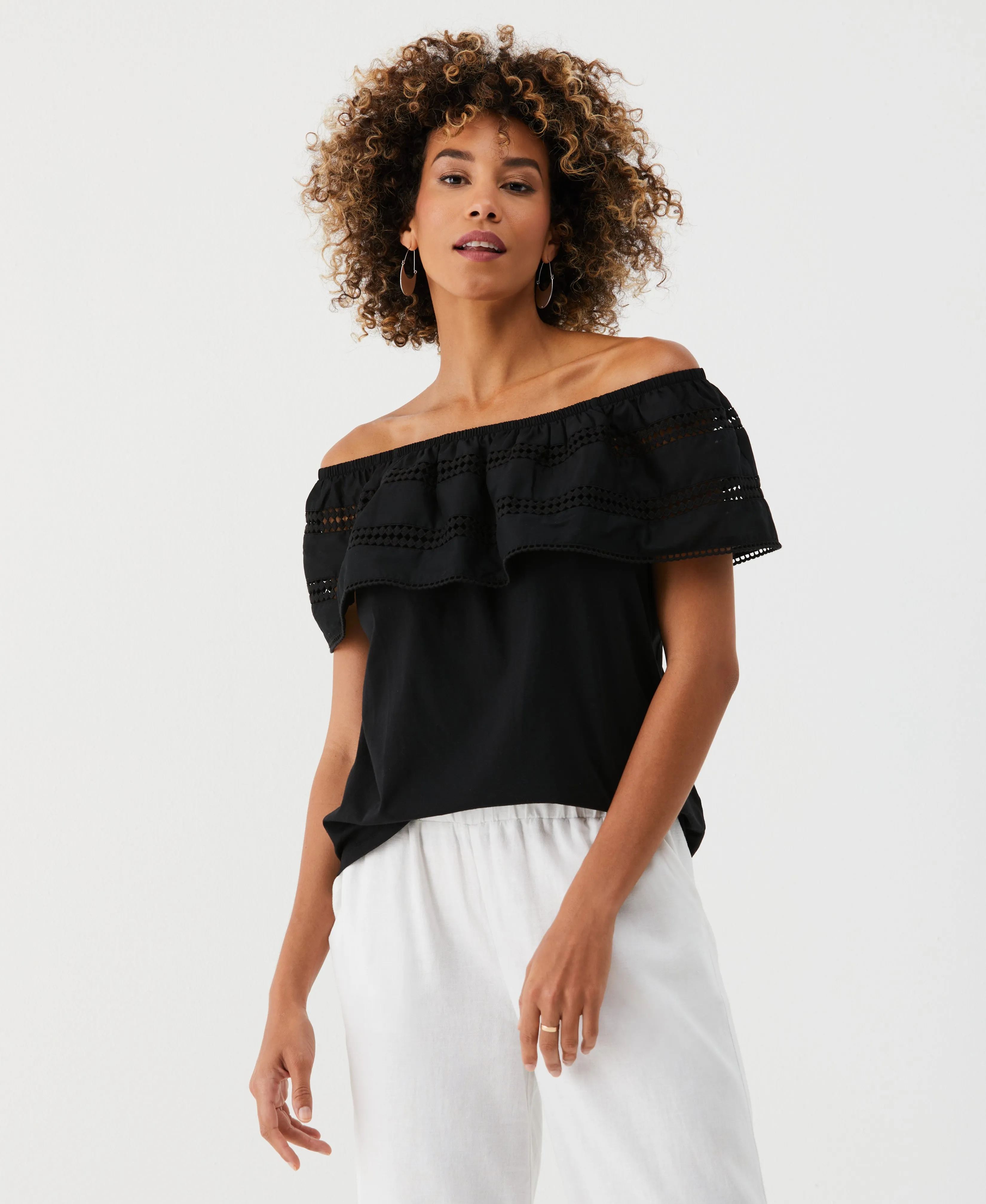 Petite Embroidered Off The Shoulder Top