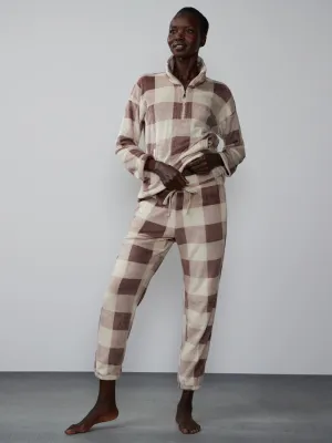 Plaid Print Sherpa Joggers