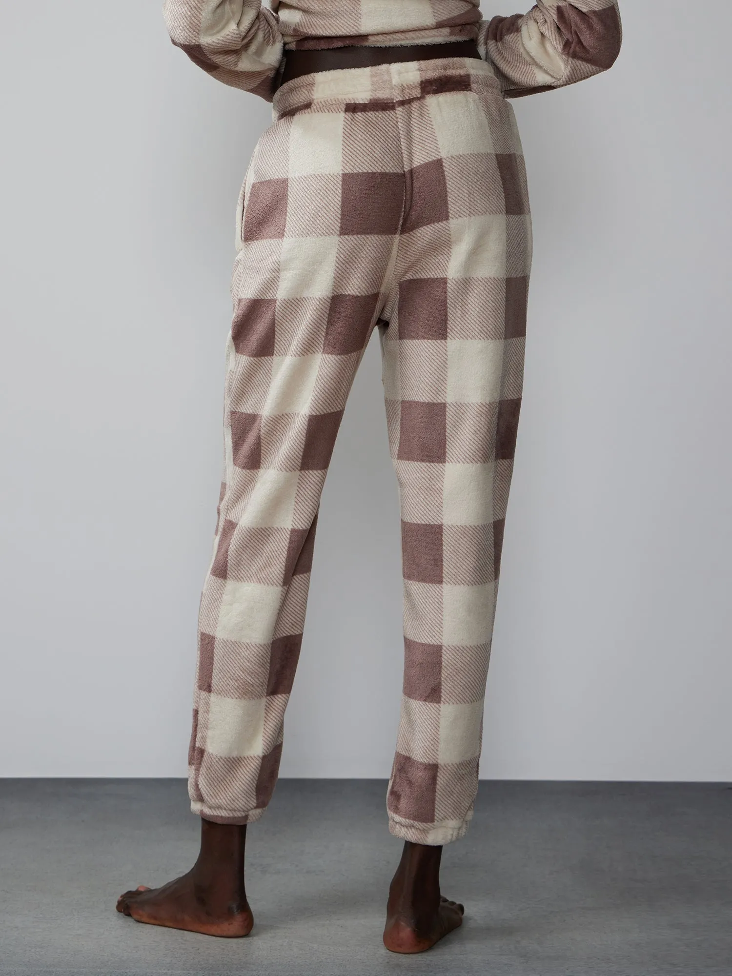 Plaid Print Sherpa Joggers