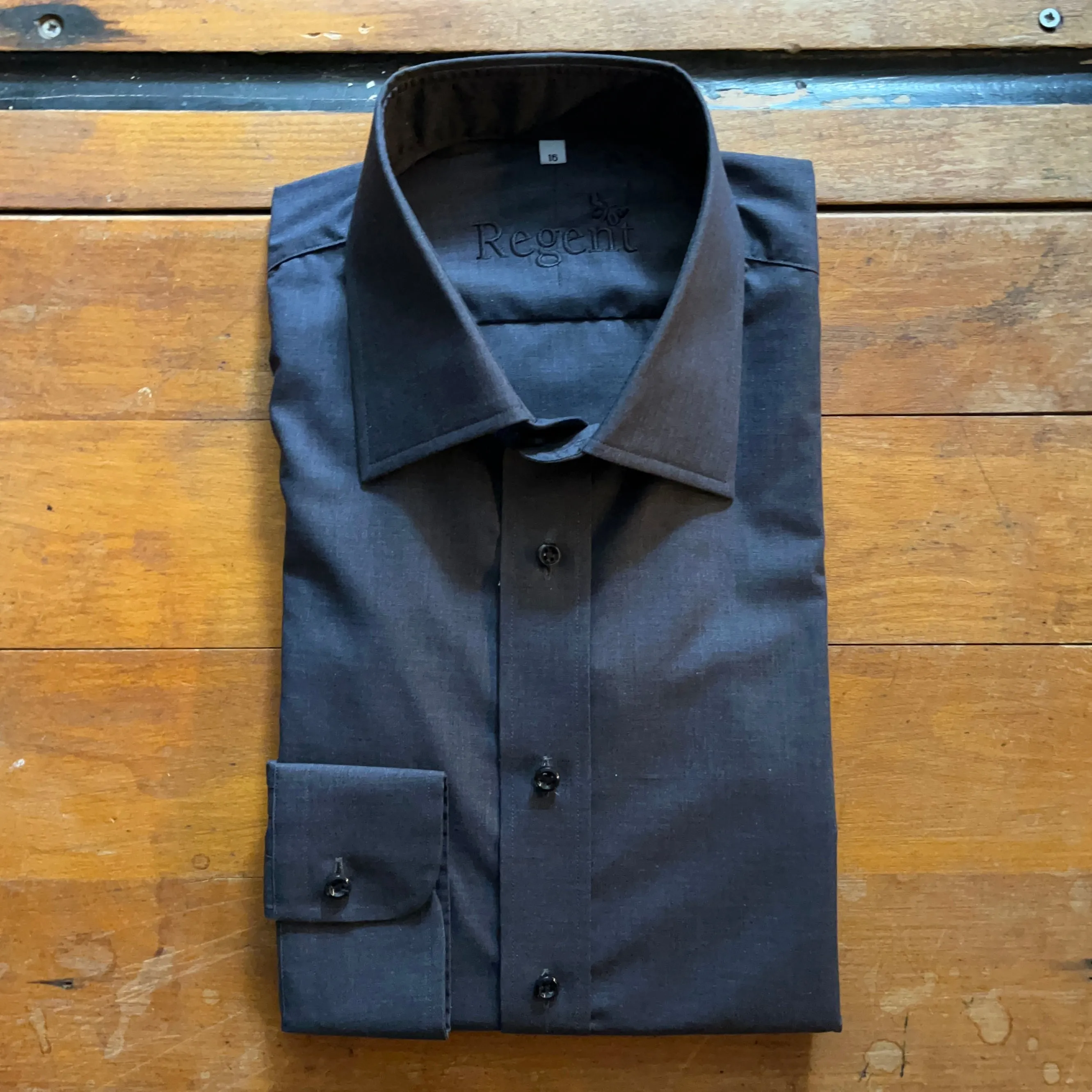 Regent  - 'Mullet' Shirt - Charcoal Cotton Twill