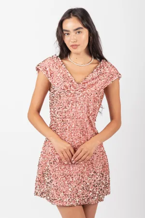 Rose Gold Off Shoulder Fitted Sequin Bodycon Mini Dress