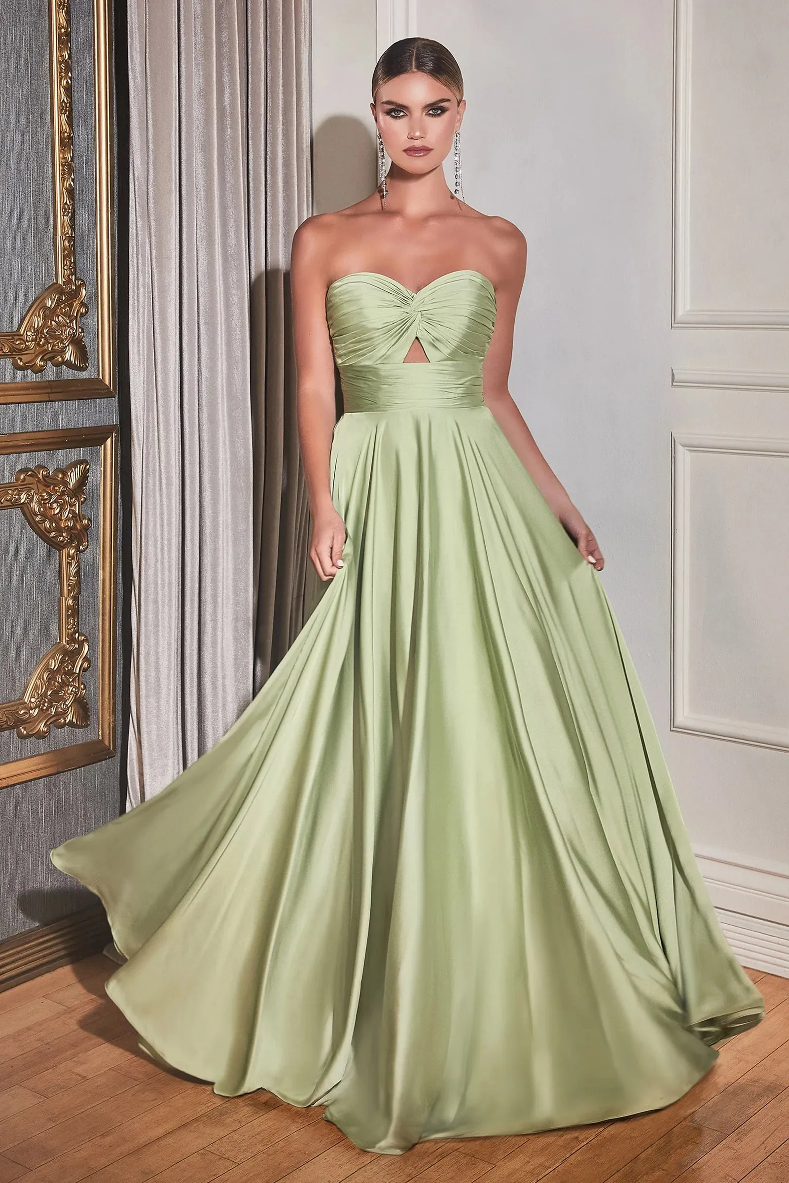 Sage Strapless A-Line Satin Keyhole Dress