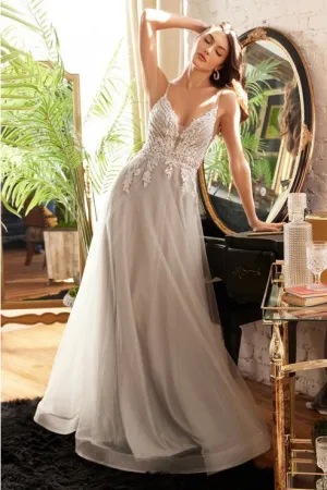 Silver Layered Tulle A-Line Gown