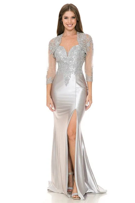 Silver Sweetheart Embroidered Formal Dress With Jacket