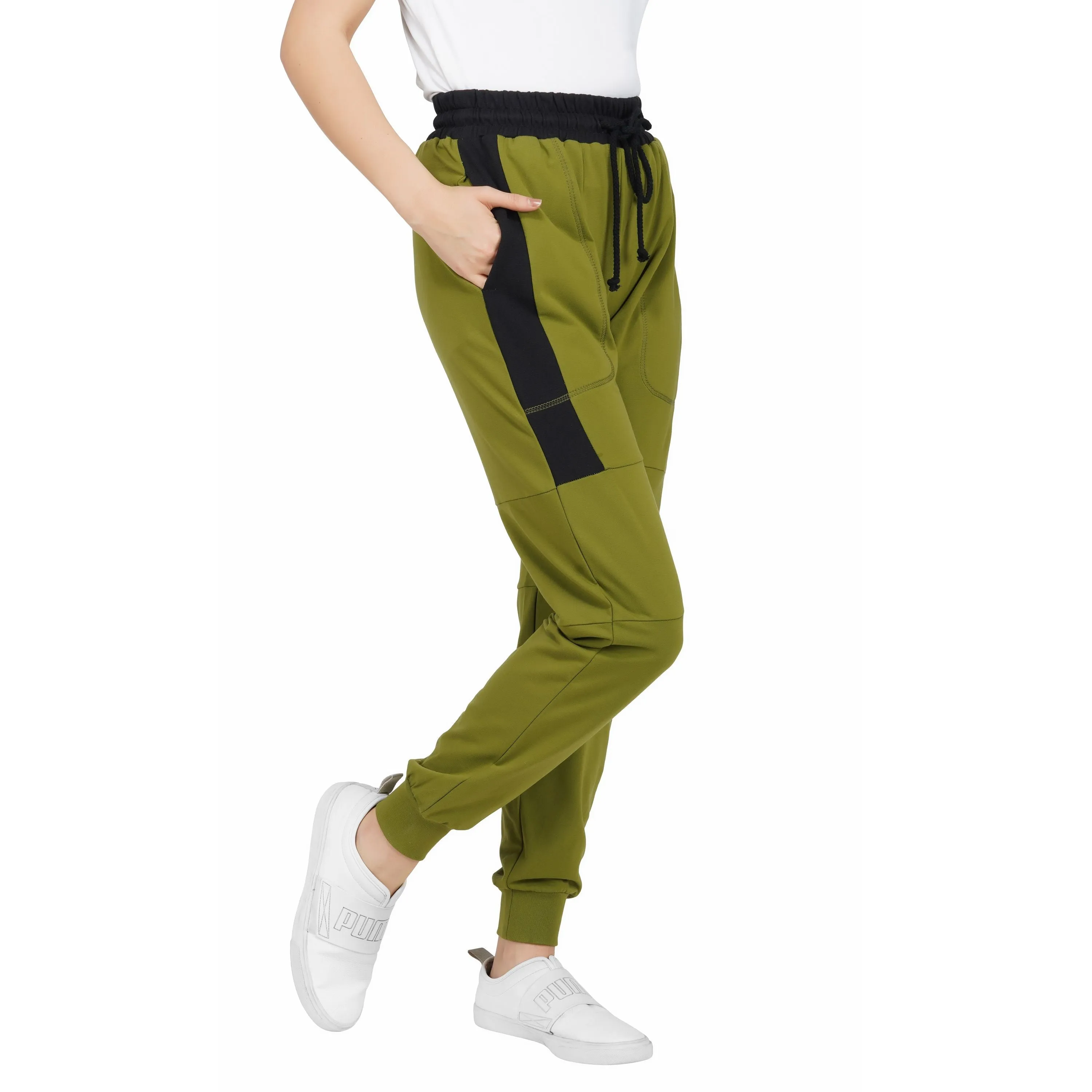 SLAY. Women's Light Green Jogger Pants With Black Stripes