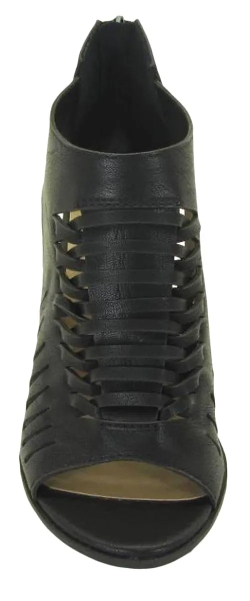 Soda Women's Perforated Side Cutout Stacked Chunky Heel Bootie