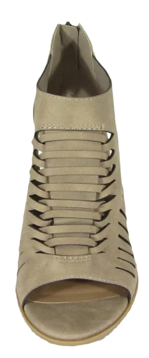 Soda Women's Perforated Side Cutout Stacked Chunky Heel Bootie