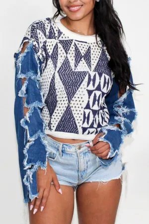 Star Studded-  Denim Contrast Top