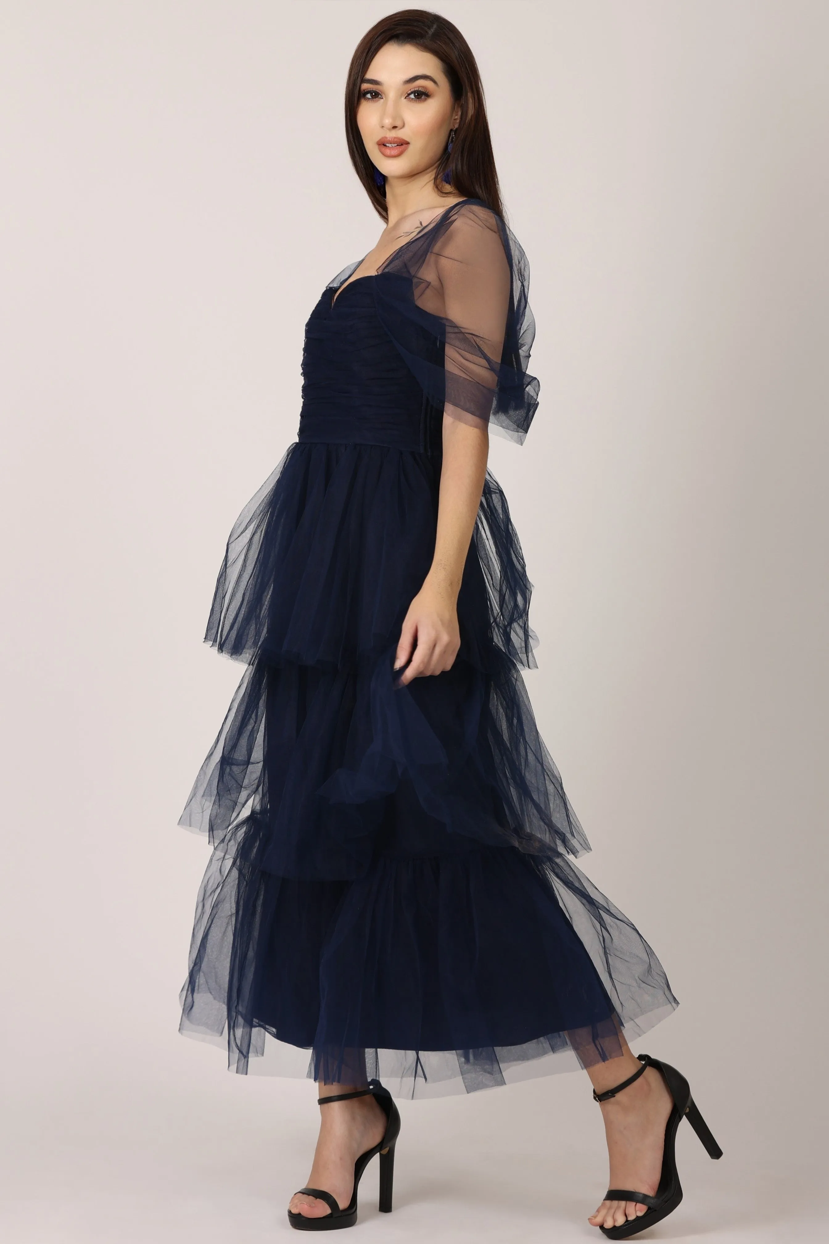 Sydney Tulle Midi Dress in Navy