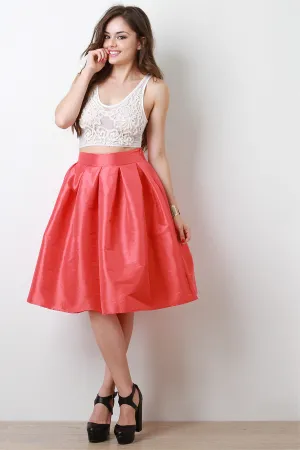 Taffeta Pleated Midi Skirt