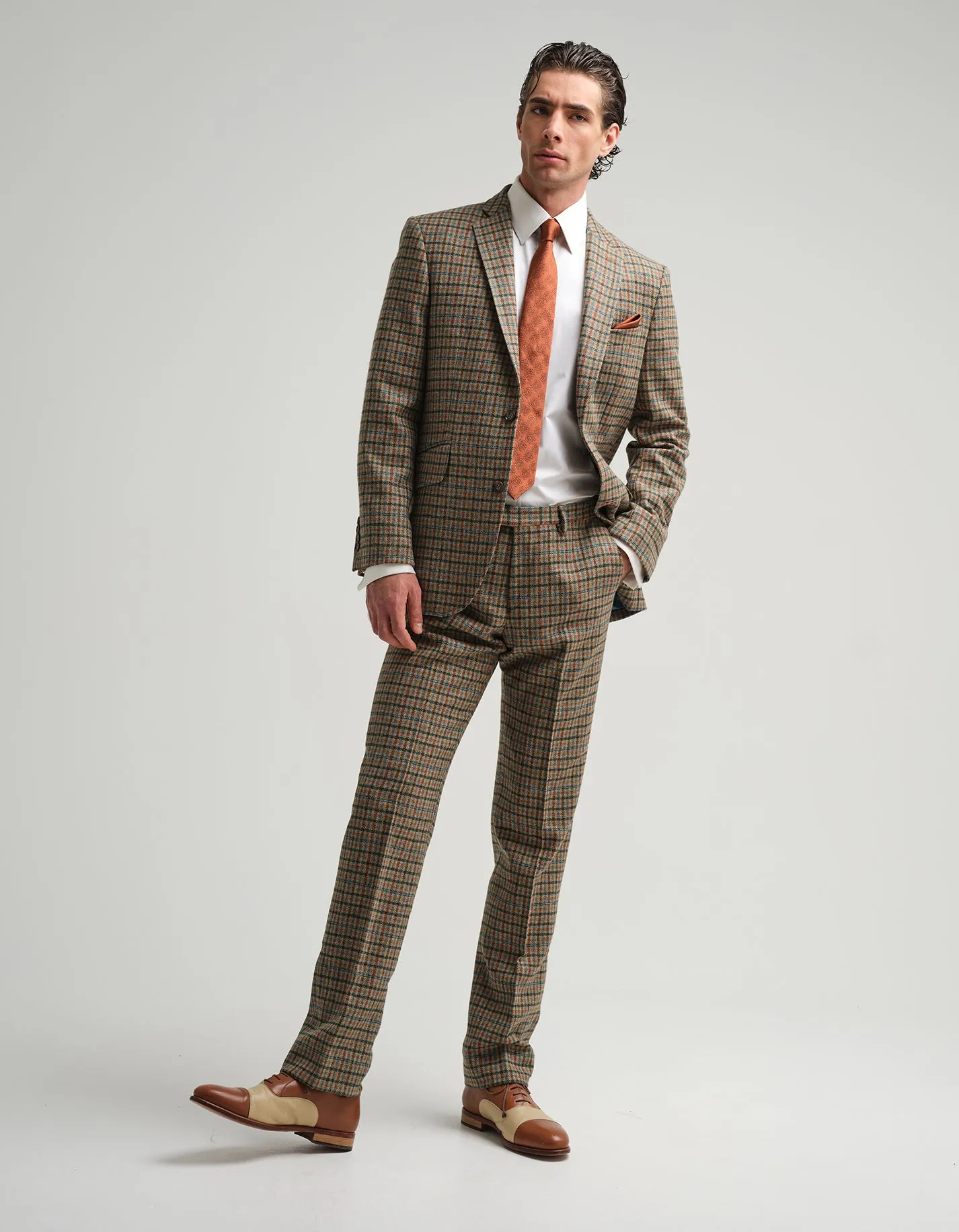 Tan & Blue Check Tweed Suit