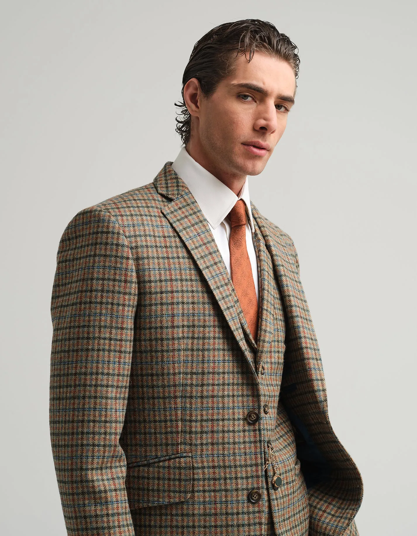 Tan & Blue Check Tweed Suit