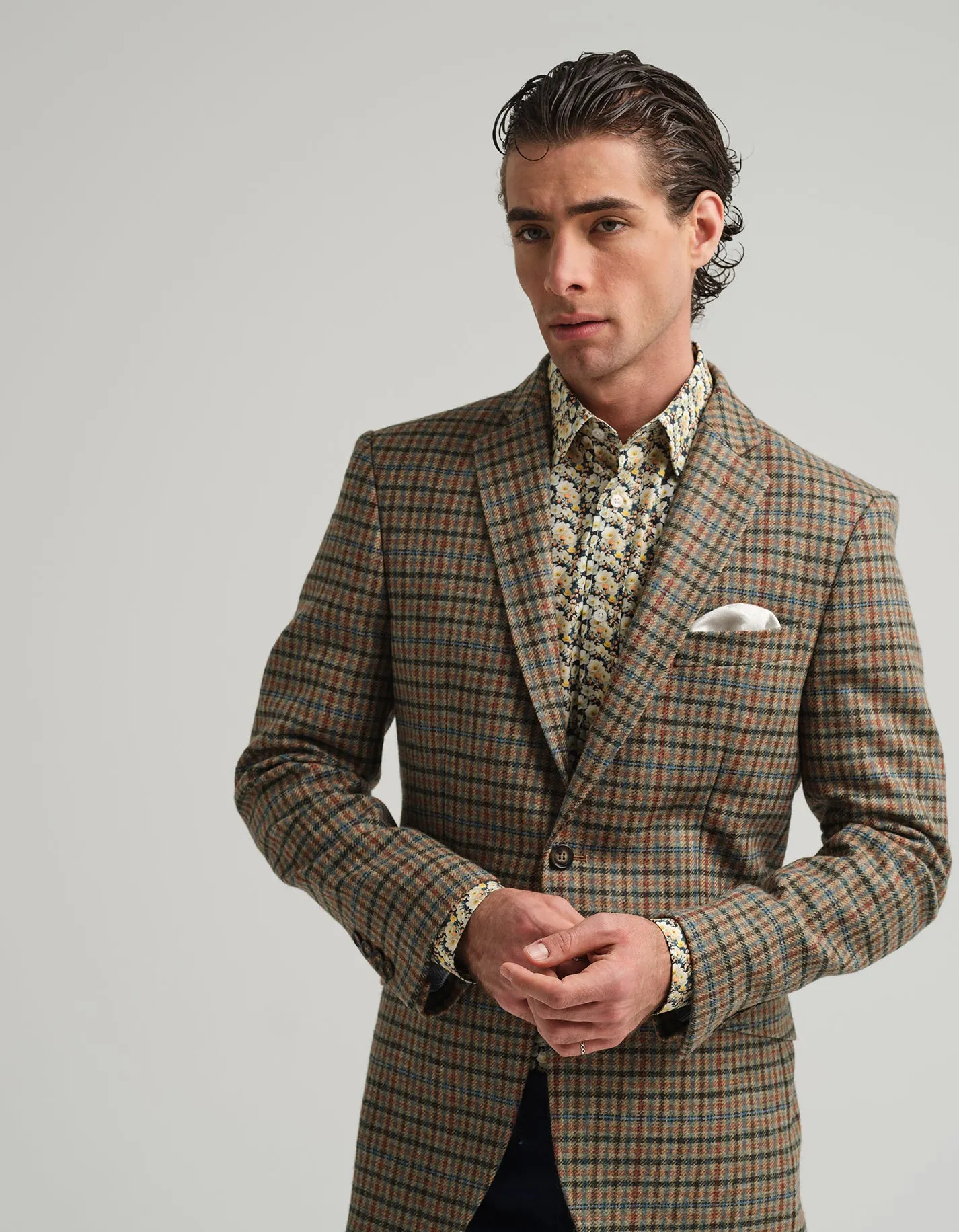 Tan & Blue Check Tweed Suit