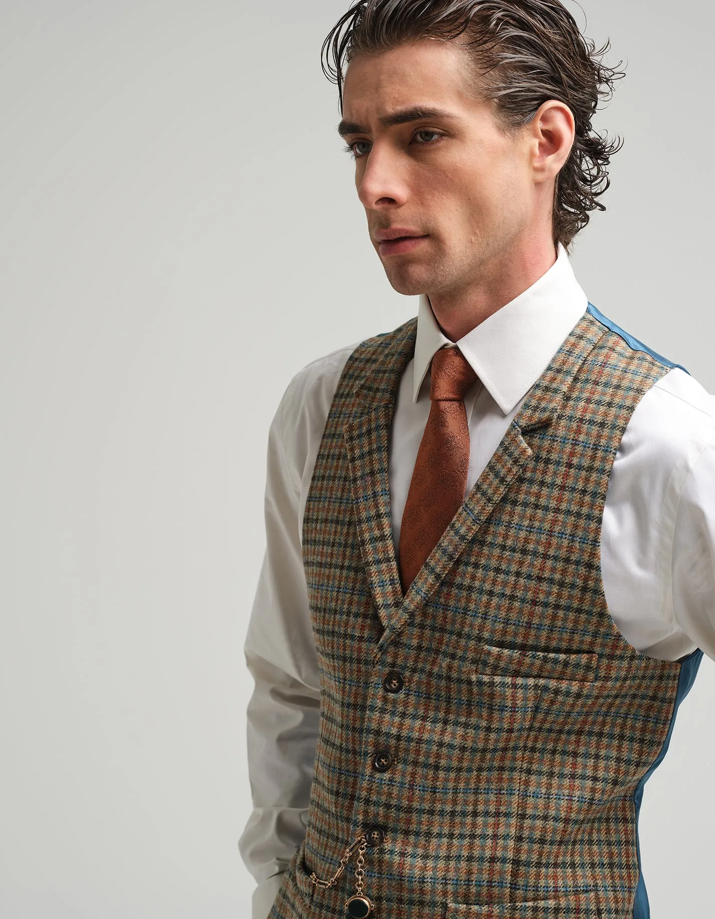 Tan & Blue Check Tweed Suit