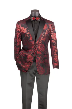 Velvet Black And Red Modern Fit Paisley Pattern