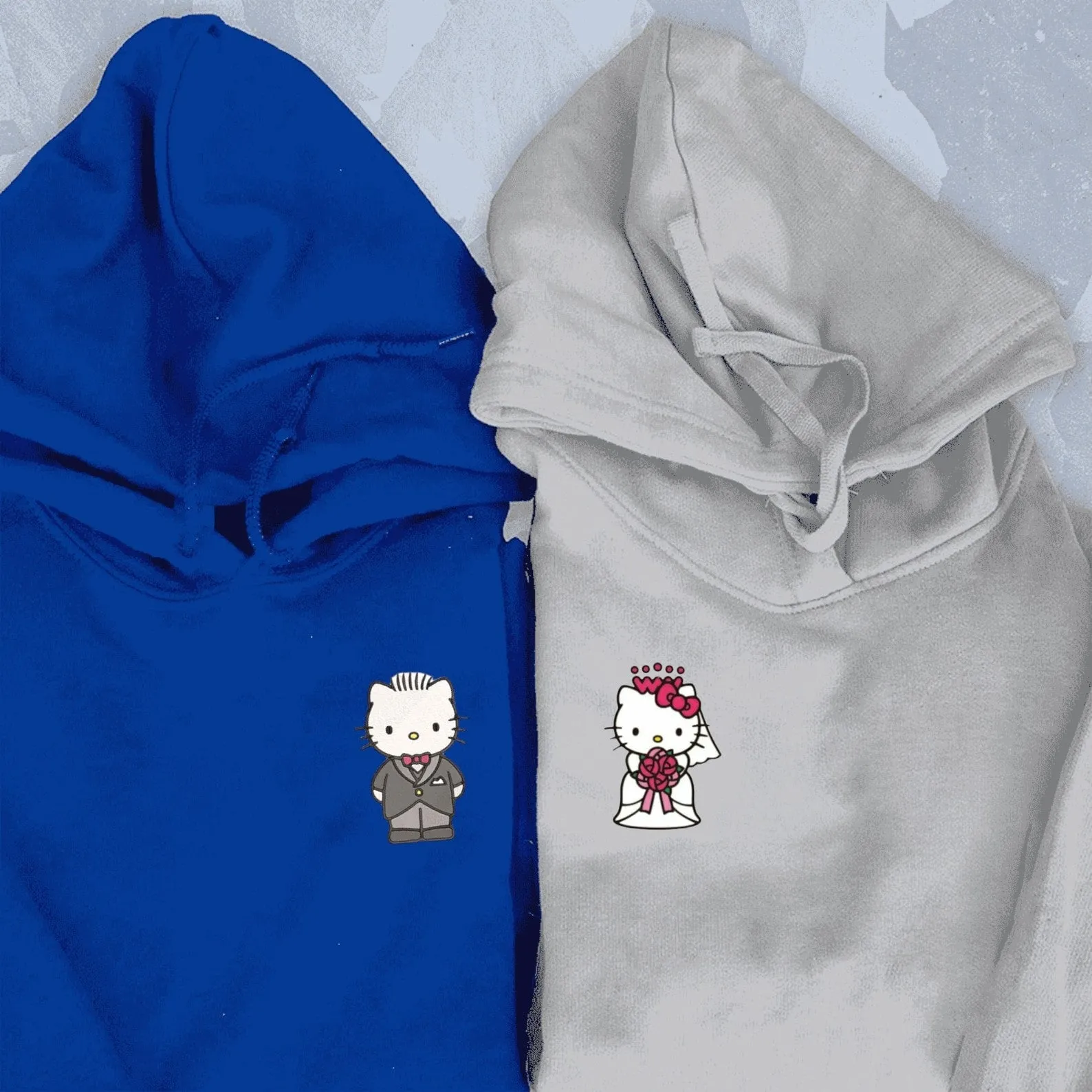 Wedding Cartoon Kitten Matching Couple Hoodies – Custom Bride & Groom Sweatshirts for Couples