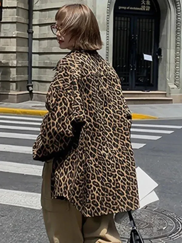 Wenkouban-Winter outfits Christmas Black Friday Lapel Collar Lightweight Oversized Leopard Print Jacket