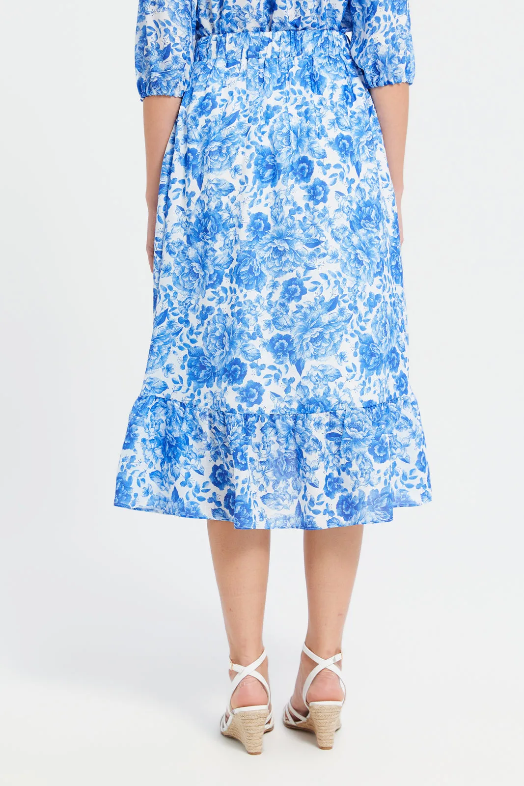 Women Blue Printed Ruffled Skirt